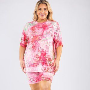 Tie-Dye Loose Top and Biker Short Set